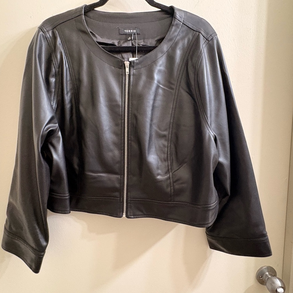 torrid Black Faux Leather Zip-Front Cropped Jacket